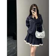 熒蒂（YINGDI）休閑運動(dòng)套裝女秋季穿搭一整套連衣裙新款小個(gè)子衛衣女短裙兩件套 藏藍色套裝 S