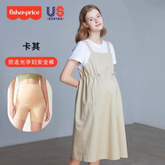 費(fèi)雪（Fisher-Price）費(fèi)雪孕婦背帶裙夏季短袖T恤兩件套孕婦裝孕婦連衣裙韓版孕婦裙子 卡其連衣裙+膚色安全褲 M【100-130斤適穿】