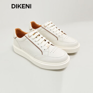 迪柯尼（DIKENI）【品質(zhì)牛皮】輕舒休閑白底鞋男士時(shí)尚小白鞋厚底舒適減震 米白 41