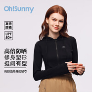 OhSunny防曬衣女修身連帽短款瑜伽涼感外套 SLC5M168T 赫本黑 S 