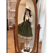 伊琦蕾兩件套學(xué)院風(fēng)春秋連衣裙女高腰顯瘦超仙蕾絲古著公主背帶裙+襯衫 主圖色 S