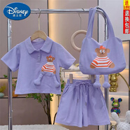 迪士尼（Disney）純棉女童套裝夏季2025新款洋氣兒童polo領(lǐng)女寶中大童短袖兩件套裝 紫色套裝 140