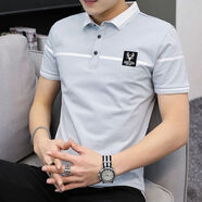 九牧王朝男士短袖t恤2024新款韓版潮流翻領(lǐng)修身polo小衫體恤男裝夏裝上衣 淺藍色 1311 M 建議90-105斤