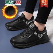 卡帝樂(lè )鱷魚(yú)（CARTELO）秋冬防水皮面運動(dòng)鞋女休閑鞋久站不累腳黑色工作鞋防滑媽媽廚房鞋 黑色 加絨 2016 36