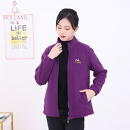 酥享50-60歲媽媽裝中老年女裝加絨加厚搖粒絨外套女秋冬保暖拉鏈開(kāi)衫 純色款-深紫(春秋薄絨) 2XL -建議105-125斤