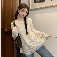 DXOT蕾絲花邊領(lǐng)針織打底衫2025新款皮衣外套女甜酷風(fēng)秋冬兩件套穿搭潮 杏色【優(yōu)質(zhì)款】 XL 建議120-135斤