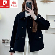 皮爾卡丹（pierre cardin）短款雙面呢春季雙面絨外套大衣上衣時(shí)尚寬松春秋新款小個(gè)子毛呢女 黑色 XL XL 【105-120斤】