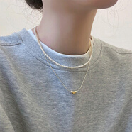 安米戀皇玉臣雙層疊戴金豆吊墜仿珍珠項鏈配飾女高級感鎖骨鏈20 雙層疊戴金豆吊墜珍珠項鏈