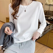 HTBT女士純棉白色長(cháng)袖t恤新款洋氣寬松上衣春秋打底衫女內搭上衣學(xué)生 白色 M（100-120斤）