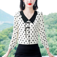LXKP新中式印花小衫雪紡襯衫女春秋2025新款秋季女士百搭襯衣秋裝 波點 M