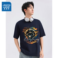 真維斯（Jeanswest）男女同款夏季新款寬松百搭通勤透氣純棉圓領(lǐng)短TTM 藏藍(lán)色2530 3XL 190/104A