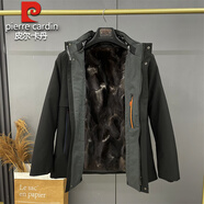 皮爾卡丹派克服男冬季新款短款商務(wù)休閑可拆卸內(nèi)膽狐貍毛皮毛一體皮草外套 銀狐本色獺兔毛衣袖 +護(hù)毛襯 54 建議135斤-150斤