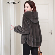 ROWILUX羅威奢品品牌水貂皮草外套女連帽2025冬季新款時(shí)尚整貂貂 沙灰 均碼