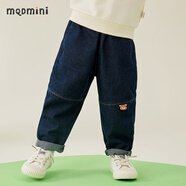 MQDMINI童裝兒童褲子男童牛仔褲寬松長褲寶寶衣服 露營小熊-A藍色 110