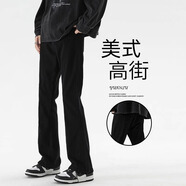 真維斯（Jeanswest）牛仔褲男2025夏季新款修身黑色vibe美式高街褲子復(fù)古微喇叭長褲子 D021黑色 微喇型 XL