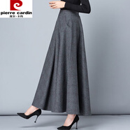 皮爾卡丹（pierre cardin）新款毛呢格子半身裙女中長(cháng)款秋冬顯瘦氣質(zhì)高腰A字裙休閑大擺長(cháng)裙 氣質(zhì)灰格子 2XL
