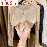 TKSY配吊帶裙的小外搭夏季連衣裙披肩蕾絲防曬開(kāi)衫女短款冰絲罩衫 咖色 L