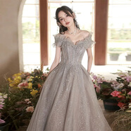 唐努烏（Tang Nu wu）高端法式晚禮服女畢業(yè)新款成人禮服演出服宴會(huì)氣質(zhì)聲樂藝考長裙 銀灰色 L 【105-115斤】