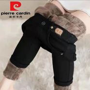 皮爾卡丹（pierre cardin）冬季加絨松緊腰牛仔褲女高腰加大尺碼加厚保暖小腳褲帶絨高彈力顯 松緊款黑色【加.絨】 28 建議99-108斤