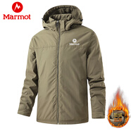 土撥鼠（Marmot）沖鋒衣男士戶(hù)外登山外套春秋冬季防風(fēng)防水運動(dòng)休閑連帽夾克 卡其色-加絨 L