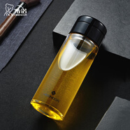 希諾（HEENOOR）茶水分離玻璃杯單層泡茶杯男士高檔水杯帶濾網(wǎng)便攜車(chē)載大容量杯子 曜夜黑-615ml【茶水分離杯】新款 【高硼硅玻璃杯體】