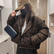 堂峻冬季新款豹紋棉服女2024韓版顯瘦加厚短外套泡芙面包棉服潮 豹紋棉服 冬季棉服 M 建議110-130斤