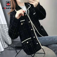 AEMAPE短外套女2025春秋冬季新款時(shí)尚休閑百搭小香風(fēng)流行短款名媛外套 黑色-奢華品質(zhì) M _85-95