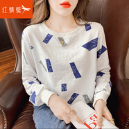 紅蜻蜓長袖T恤女2025春裝新品新款寬松春秋衛(wèi)衣打底衫體恤長袖上衣 藍(lán)色長袖 2XL