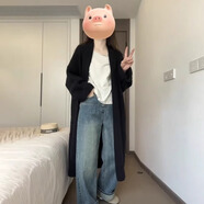 樂(lè)雅秀2025春秋新款黑色長(zhǎng)款毛衣外套女針織開(kāi)衫百搭韓系慵懶風(fēng)大衣 黑色開(kāi)衫 L 建議105-115斤