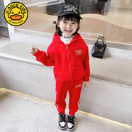 G.DUCKKIDS女童春秋套裝兒童金絲絨國潮運動裝中國風(fēng)新款加絨衛(wèi)衣秋裝兩件套 紅色 90 尺碼1~2歲【 80-90cm】
