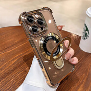 適用蘋果16promax手機(jī)殼新款透明iPhone15pro磁吸帶支架16鏡頭全防摔手機(jī)保護(hù)殼套 【古銅金】自帶鏡頭膜四角氣囊防摔晶透不發(fā)黃 iPhone 16 Pro Max