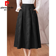 皮爾卡丹（pierre cardin）中國風(fēng)盤扣提花半身裙女春秋裝2025新款中年高腰顯瘦a字裙子 黑色 L 【100-115斤】