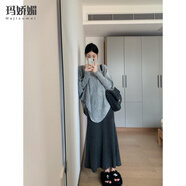 瑪嬌媚（Majiaomei）連衣裙女裝套裝2024年秋冬寬松慵懶不規(guī)則蝙蝠袖針織毛衣魚尾裙子 灰色針織毛衣 L