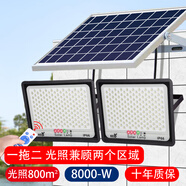 遠盛達太陽能照明燈戶外庭院燈家用投光燈光伏太陽燈室外防水路燈大功率 一拖二80000W+光照800㎡+10米線 升級加強高配置+電量顯示