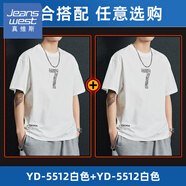 真維斯（Jeanswest）黑色純棉t桖男士2025夏季圓領彈力寬松潮牌薄款體恤上衣服 YD-5512白色+YD-5512白色 M 建議95-115斤