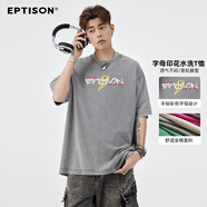 衣品天成  EPTISON簡約字母印花重磅短袖T恤夏季寬松休閑潮牌logo設(shè)計感男女 做舊灰色 170