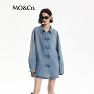 MO&Co.牛仔襯衫新中式盤扣門襟洗磨斑駁落色棉質(zhì)中性寬松摩安珂 牛仔藍色 M 165