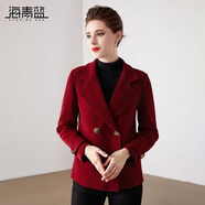 海青藍(lán)簡(jiǎn)約氣質(zhì)毛呢短外套女秋冬2024新款顯瘦羊毛雙面呢子大衣雙排扣 紅色 M