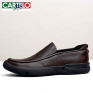 卡帝樂(lè )鱷魚(yú)（CARTELO）頭層牛皮2025秋透氣秋鏤空男新休閑皮鞋軟皮軟底大碼小碼商務(wù)皮鞋 深棕色 41