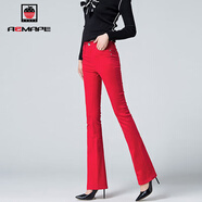 AEMAPE2025春秋冬新款牛仔褲女彈力直筒微喇叭褲女顯瘦喇叭長(cháng)褲紅色褲子 大紅色【323】 26 建議85-93斤