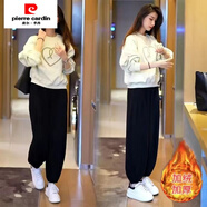 皮爾卡丹（pierre cardin）純棉加絨運動(dòng)服套裝女秋冬2024新款時(shí)尚洋氣小個(gè)子休閑衛衣兩件套 白色 加絨套裝 M 95-105斤