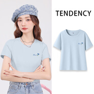 真維斯正肩短袖t恤女夏季2024年新款緊身顯瘦時(shí)尚百搭通勤風(fēng)半袖上衣GX 霧霾藍-貼布花K M （建議90-100斤）