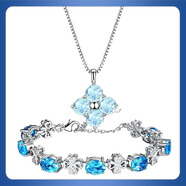 TEUCER925四葉草手鏈女水晶寶石天然托帕石時(shí)尚飾品生日禮物女友珠寶 四葉草托帕石手鏈+吊墜+精美禮盒