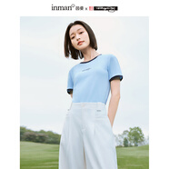茵曼（INMAN）米雷系列刺繡T恤2025夏季女裝新款短袖顯瘦百搭小個(gè)子上衣 海藍(lán)色 M
