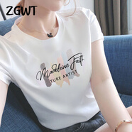 ZGWT輕奢高檔品牌白色短袖T恤女寬松夏季時(shí)尚小個(gè)子打底衫上衣 白色彩虹 L 建議105-115斤