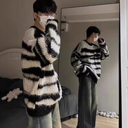 衣然呈品毛衣男女秋冬季美式復(fù)古斑馬紋潮流寬松休閑打底衣服外套針織衫男 斑馬紋 L【建議100-120斤】