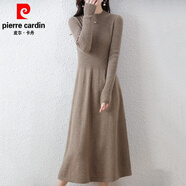 皮爾卡丹（pierre cardin）A字連衣裙女中長款半高領(lǐng)毛衣過膝顯瘦針織打底長裙2024秋冬新款 駝色 S 160