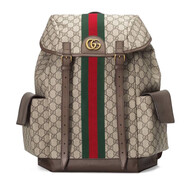 古馳（GUCCI）酷奇 GG系列 帆布拼皮條紋織帶抽繩雙肩包598140HUHAT8564 米色/烏木色