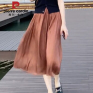 皮爾卡丹短袖冰絲衫半身裙套裝女2025夏季新款百褶超仙韓版薄款兩件套 單獨半身裙珠光咖色 L(111-125斤)