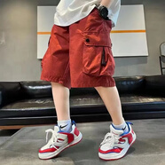 DOGHC男童夏款3-14歲男孩薄款寬松兒童中大童舒適中褲夏 磚紅色 短褲 170 建議160厘米以下